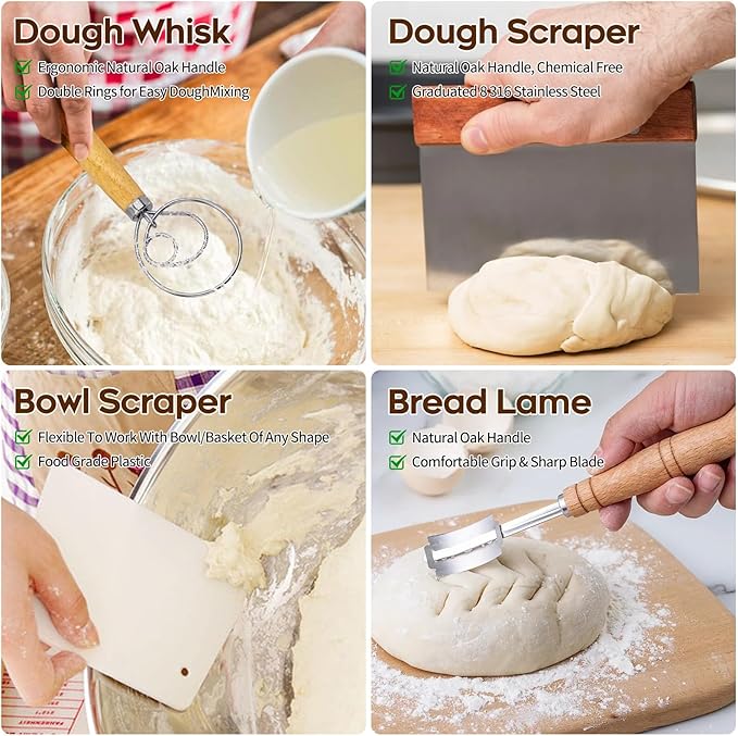 Banneton Proofing Basket for Sourdough Bread Handmade &amp Natural Rattan - Round Dough Rising Basket for Baking - Perfect for Artisan Breads (Round of 2 Gift Set)