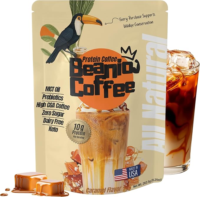 Caramel Protein Iced Coffee – Instant Collagen Coffee with High CGA for Energy &amp Focus – Sugar-Free Dairy-Free Lactose-Free Keto &amp Fasting Friendly – 100mg Caffeine – 15 Servings