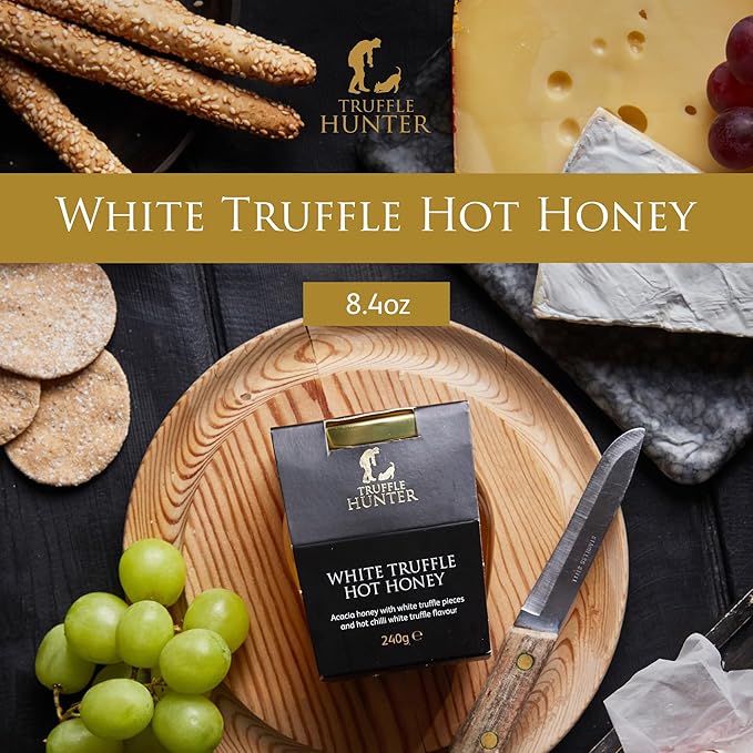 TruffleHunter - White Truffle Hot Honey - Acacia Honey with Truffle Pieces &amp Chilli Condiment - 8.46 Oz