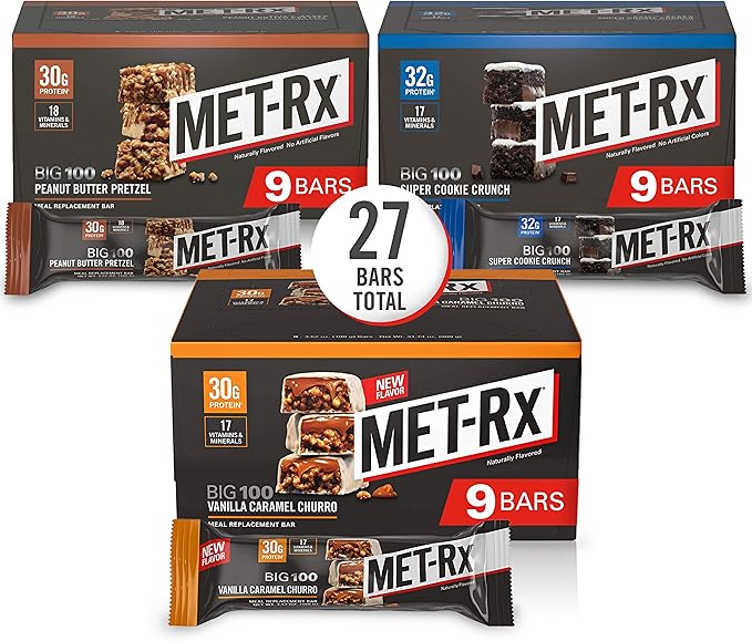 MET-Rx Big 100 Colossal Protein Bars Healthy Meal Replacement Snack Variety Pack 3.52 oz bars 9 Count (Pack of 3)