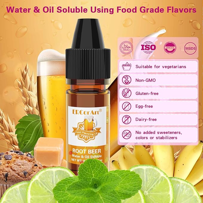 Food Flavoring Oil - Concentrated Candy Flavors 6 Liquid Lip Gloss Flavoring Oil Cake Batter Lemon Root Beer Flavor Oil for Baking Cooking Slime Making Drinks Water &amp Oil Soluble - 0.25 Fl O