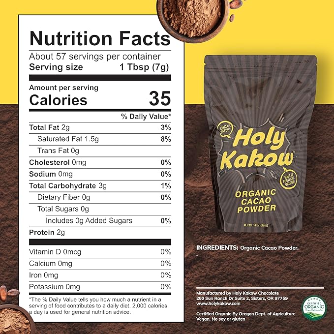 Holy Kakow Cacao Powder - Organic Cacao Powder Cacao Gluten Free Soy Free Vegan Single Origin Rich in Antioxidants Organic Raw Cacao Powder - 14oz