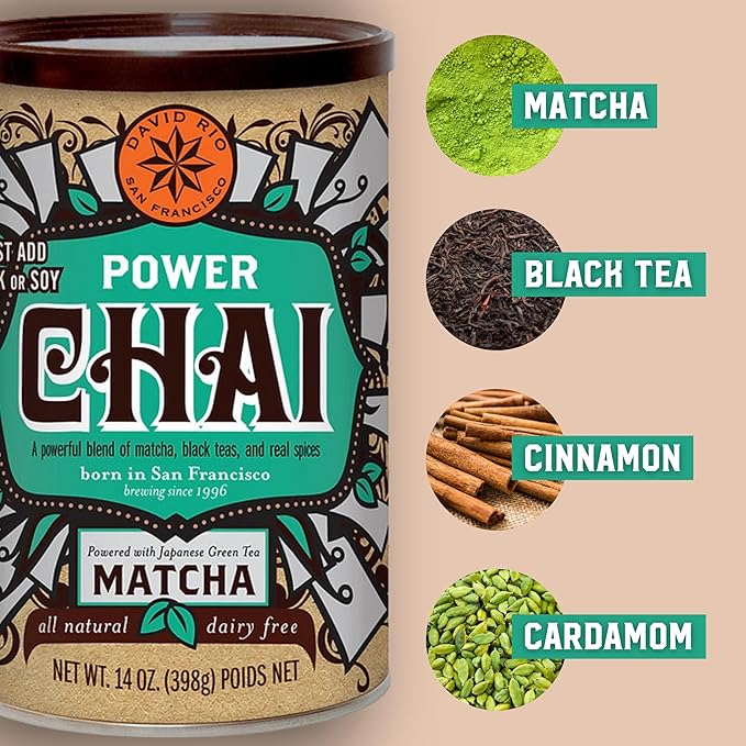 Power Chai Matcha Tea Latte Mix 48 Oz Japanese Matcha Black Tea Organic Spices Vegan Dairy Free Serve Hot or Cold Just Add Water or Milk 68 Servings