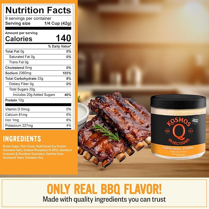 Kosmos Q Original BBQ Pork Injection Meat Marinade for Pulled Pork Chops Ribs Tenderloin &amp Brisket Enhance Flavor &amp Juiciness Award-Winning BBQ Seasoning for Moist &amp Tender Barbecue