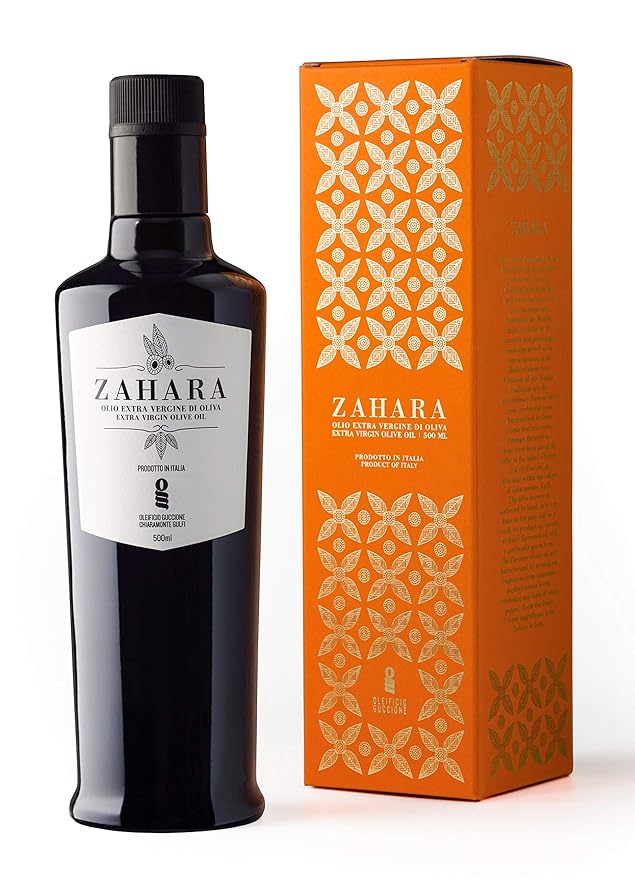 Zahara Extra Virgin Olive Oil from Italy | Sicilian Pure EVOO | Premium Early Harvest Cold Pressed Polyphenol Rich | Multiple Award Winner from Oleificio Guccione | 16.9 fl oz (500ml) Bottle With Beau