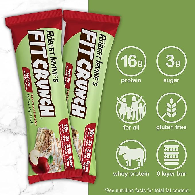 FITCRUNCH Snack Size Protein Bars 6-Layer Baked Bar 3g of Sugar &amp Soft Cake Core (9 Bars Apple Pie)