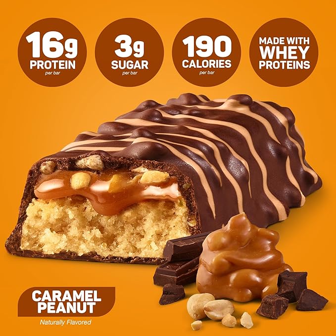 FITCRUNCH Snack Size Protein Bars 6-Layer Baked Bar 3g of Sugar &amp Soft Cake Core (18 Bars Caramel Peanut)