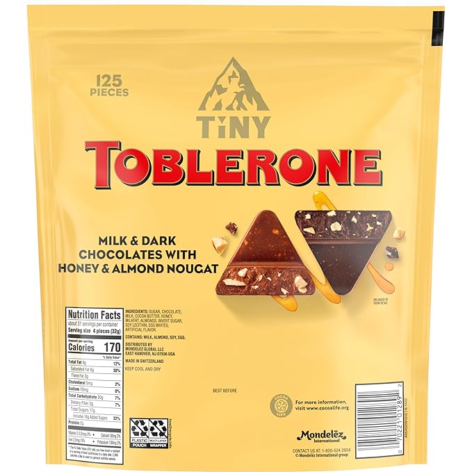 TOBLERONE Tiny Assorted Chocolate Bars Variety Pack (Milk &amp Dark) Bulk Chocolate Halloween Candy 125 Pieces