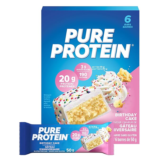 Pure Protein Gluten Free Snack Bars Birthday Cake Flavor 10.56 Ounce 1.8 Ounce Bars 6 Count