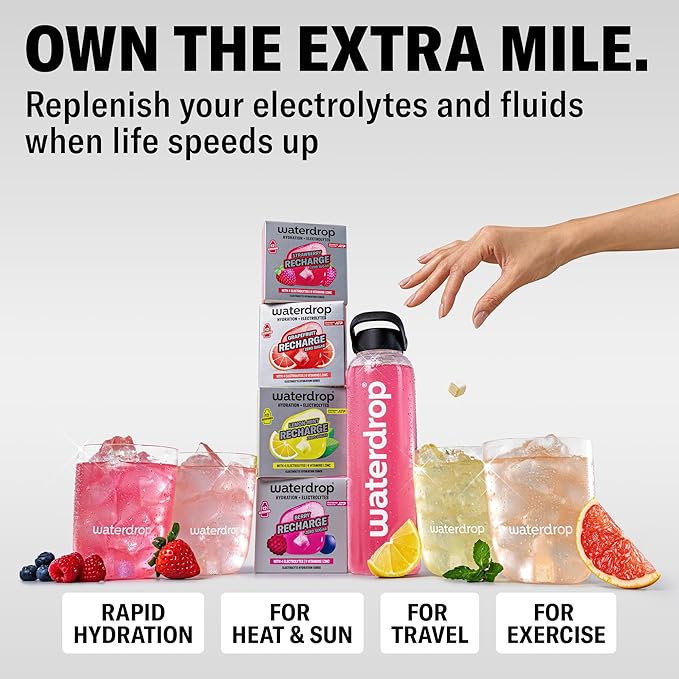 Waterdrop Microlyte Mix – Sugar-Free Electrolytes for Fitness &amp Hydration – 48 Drops with Magnesium Calcium Sodium + Zinc – Electrolyte Water Flavoring in Strawberry Grapefruit Berry &amp Lemo
