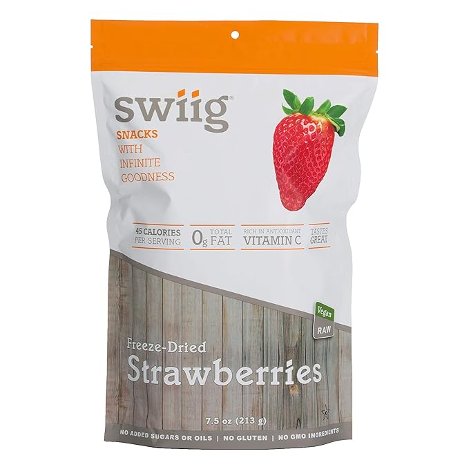 swiig Dried Diced Strawberries Raw Vegan No Added Sugars or Oils No Gluten No GMO Ingredients 7.5 Ounce Bag