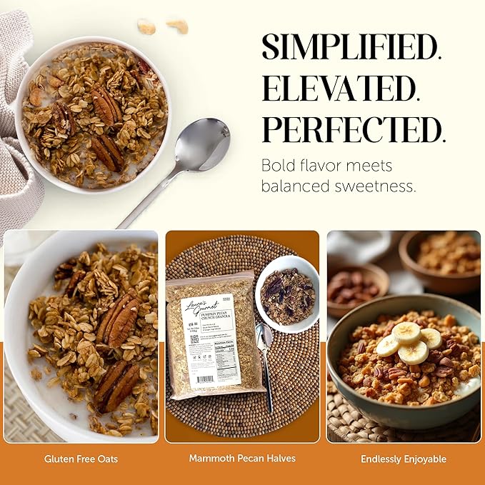 Laura's Gourmet Granola - Pumpkin Pecan Crunch - Gluten Soy &amp Dairy Free - Organic Premium Honey Pecan Halves &amp Spices Artisan Chef's Trifecta of Taste Texture &amp Mouthfeel - 2 LB