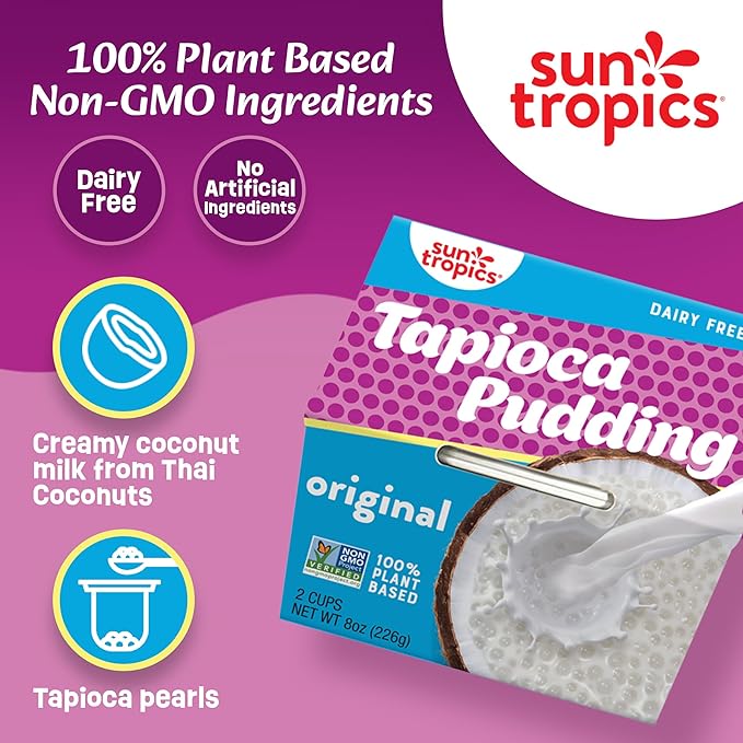 Sun Tropics Tapioca Pudding Original | Vegan Dairy Free Pudding | Gluten Free Non-GMO | Ready-to-Eat Cups 4.0oz (Pack of 6)