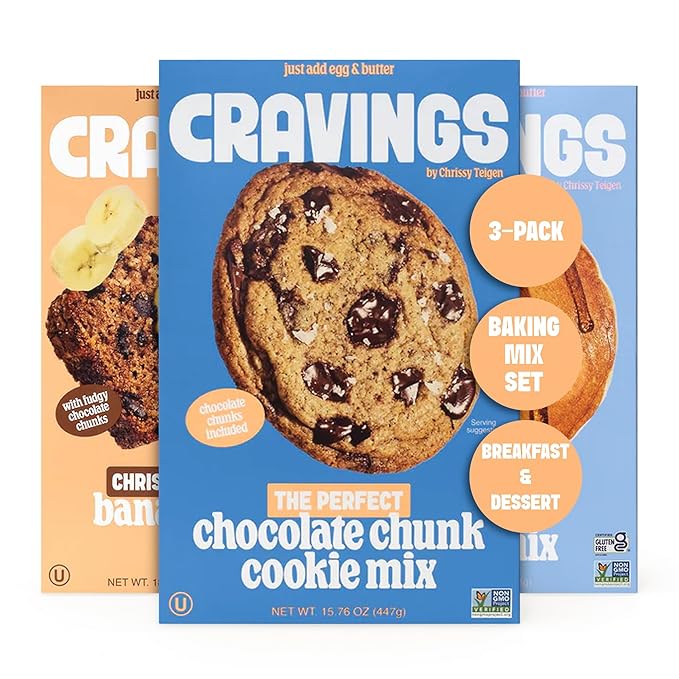 Cravings by Chrissy Teigen 3-Pack Baking Mix Set - Includes Banana Bread Mix Chocolate Chip Cookie Mix Mochi Pancake &amp Waffle Mix