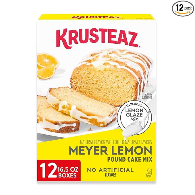 Krusteaz Meyer Lemon Pound Cake and Glaze Mix 16.5 oz Boxes (Pack of 12)