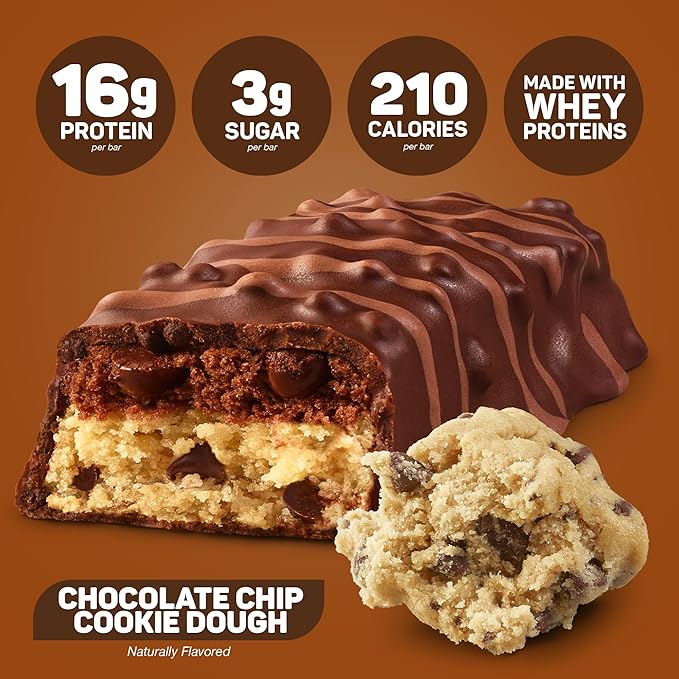 FITCRUNCH Snack Size Protein Bars 6-Layer Baked Bar 3g of Sugar Gluten Free &amp Soft Cake Core (9 Bars Chocolate Chip Cookie Dough)