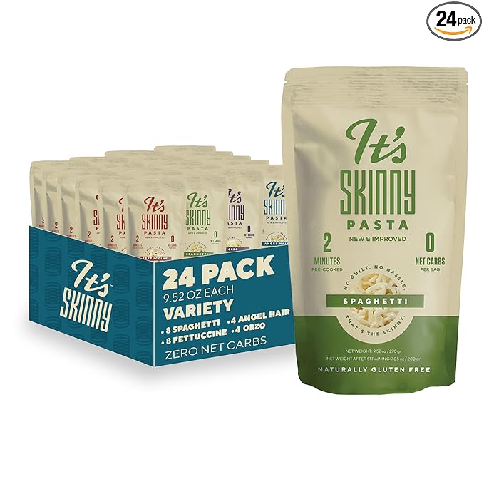It’s Skinny Pasta Variety Pack – Spaghetti Fettuccine Angel Hair and Orzo Low Carb Gluten Free Keto &amp Vegan-Friendly Shirataki Konjac 4.5 Calories Ready in 2 Minutes (24 Packs)