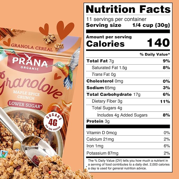 Prana Granolove - Maple Spice Organic Granola Cereal | Rich in Fiber &amp Protein Vegan Non-GMO Kosher and Low-Sugar - 12 oz Bags - 4 Pack