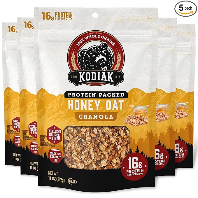 Kodiak Cakes Granola Honey Oat High Protein 100% Whole Grains (Pack of 5 pouches)