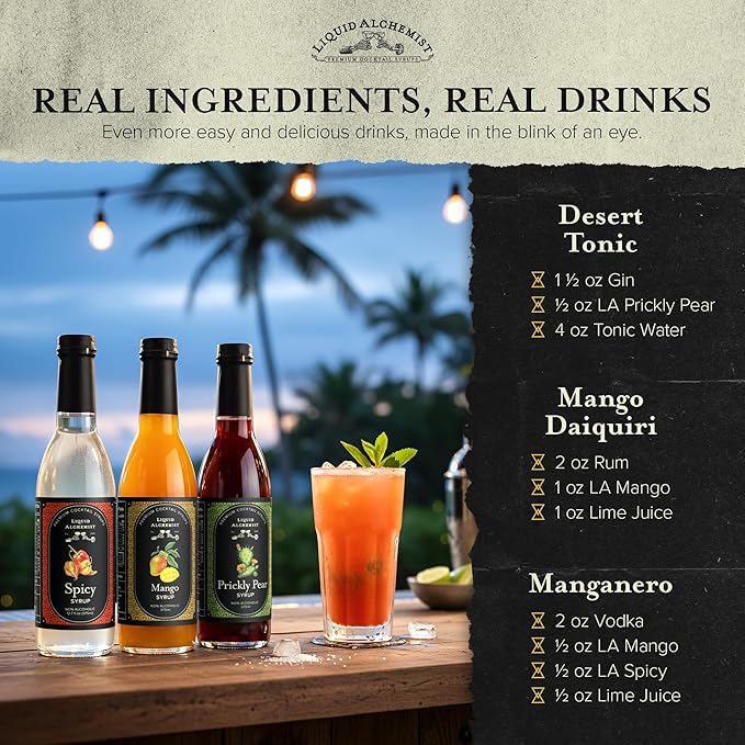 Liquid Alchemist Margarita Mix Trio Pack – Prickly Pear Mango &amp Spicy Syrup | Our Small Batch Margarita Mixers Use Real Ingredients Perfect for any Cocktail Syrup Enthusiast (3 Pack 12.7 oz Bott