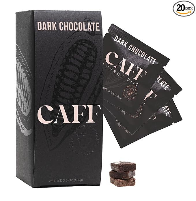 CAFF All Natural Energy Bites - Caffeinated Chocolate Flavored Chew for Energy Boost - No Added Sugar - 65mg Caffeine Chocolate Bars – 15 Calorie Organic Caffeine Snacks - Vegan Gluten-Free Keto (20