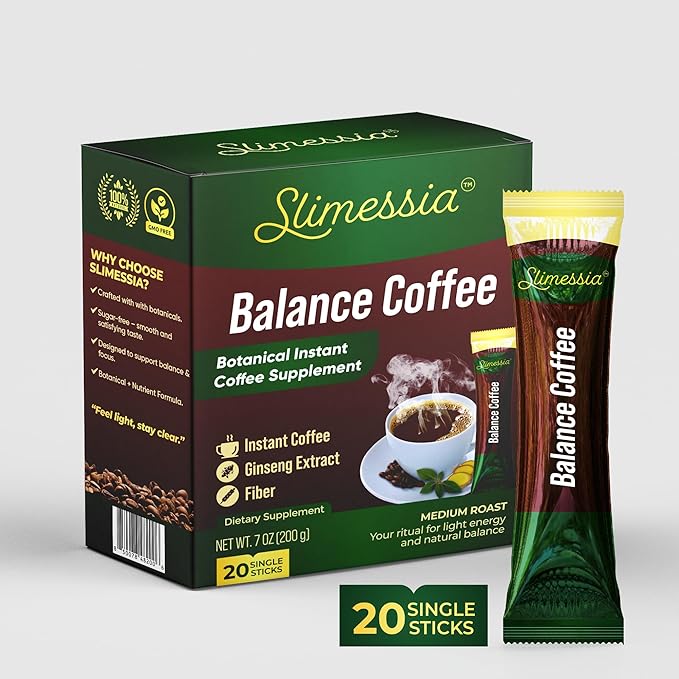 Slimessia Balance Coffee Medium Roast Instant Coffee with Botanicals 20 Single Sticks 7 oz