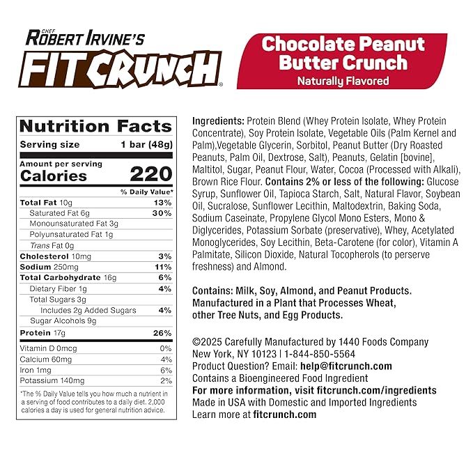 FITCRUNCH Snack Size Protein Bars 6-Layer Baked Bar 3g of Sugar Gluten Free &amp Soft Cake Core (18 Bars Peanut Butter Crunch)