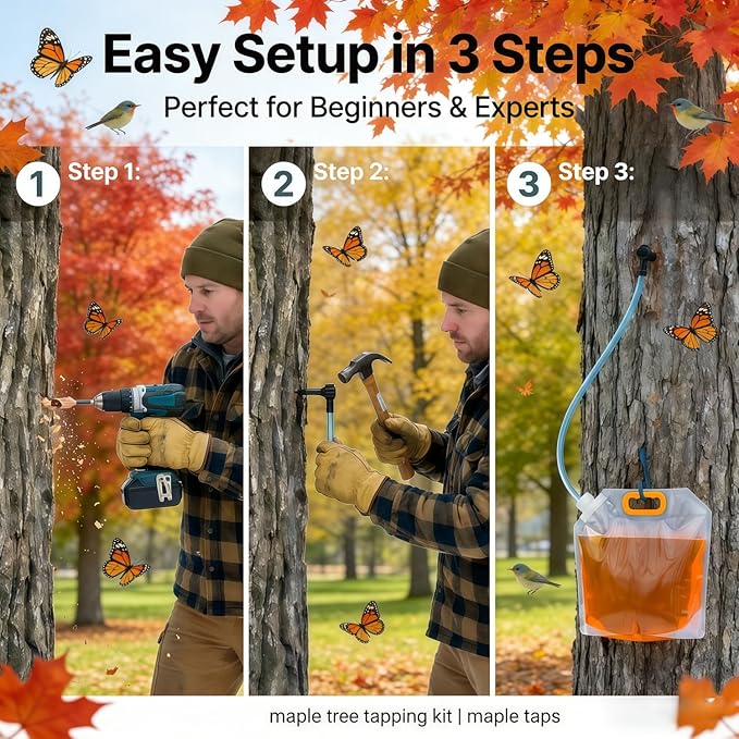 Maple Syrup Starter Kit &amp Maple Tree Tapping Kit - 10 Sets Complete System with Corrosion-Resistant Spiles 3.28ft Tubing &amp 5L Bags | High-Yield Harvesting