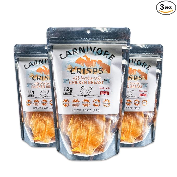 Carnivore Crisps Chicken Breast All Natural High Protein Keto &amp Carnivore Diet Approved Gluten-Free No Hormones 1.5 oz (Pack of 3)