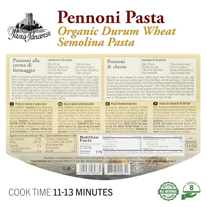 Pasta Panarese Pennoni Pasta - Wheat Large Penne Pasta Made in Italy 500g / 17.63oz (2 pack)