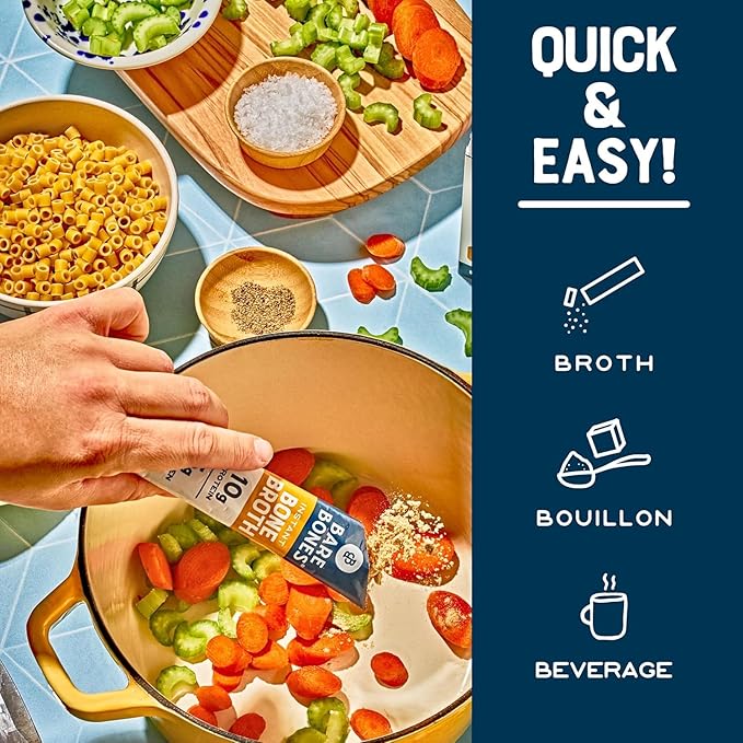 Bare Bones Classic Chicken Bone Broth Instant Powdered Mix Packets | 5g Collagen | 10g Protein | Keto &amp Paleo Friendly | No Artificial Flavors | Non-GMO Gluten-Free Dairy-Free on-the-go 16 Pack