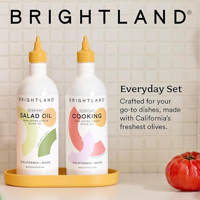Brightland 100% Extra Virgin Oilive Oil Set Everyday Cooking Set - Salad Oil &amp Cooking Oil for Tossing Mixing Dressing High-Heat Sauteing Roasting Grilling &amp Baking - 25.4 FL Oz Squeeze