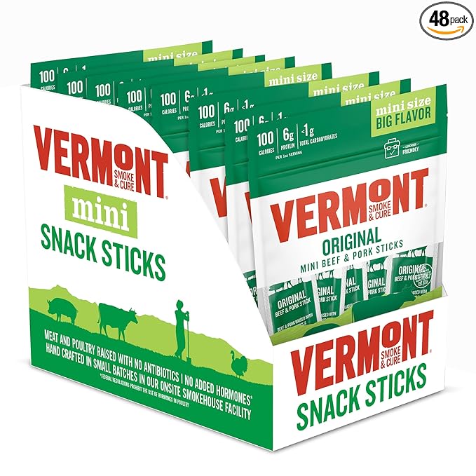 Vermont Smoke &amp Cure - Original Beef &amp Pork Meat Sticks - Protein Snacks - On the Go Healthier Snack for Adults &amp Kids - 0.5 oz 8 Pouches 48 Count