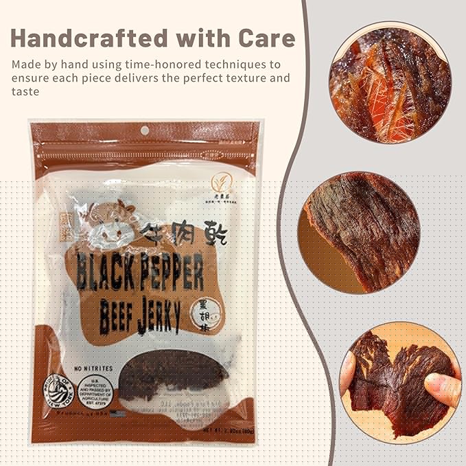 Old Cottage Beef Jerky - Authentic Taiwanese Recipe -Taiwanese Snacks - Dried Jerky Protein Snack | Beef Jerky Asian Snacks 2.82oz Pack of 3 Made in The USA (Pack of 3 Black Pepper)