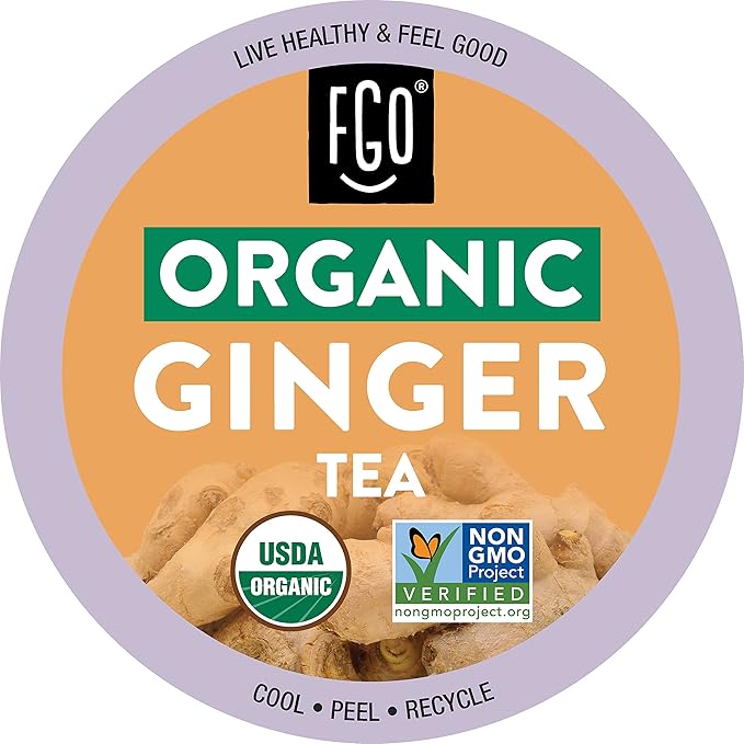 Organic Ginger Tea K-Cup Pods 24 Pods by FGO - Compatible with Keurig - Naturally Caffeine-Free Herbal Tea USDA Organic Non-GMO &amp Recyclable