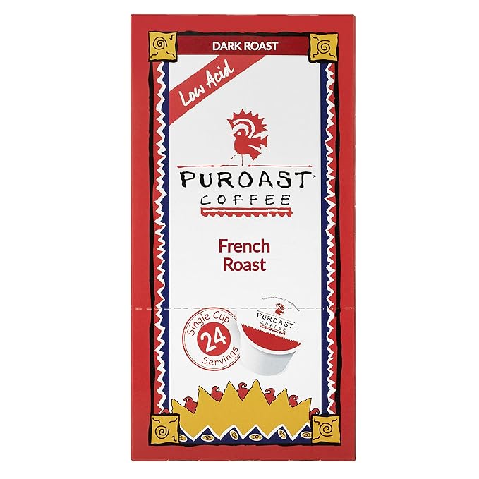Puroast Low Acid Coffee Pods – House Blend Medium Roast &amp French Roast Dark Roast – Single Serve Pods – Keurig Compatible – High Antioxidants – GERD Friendly – Low Acid Coffee – 2 Pack 24 Ct