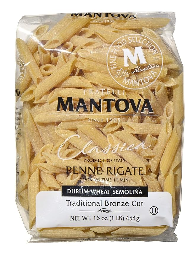Mantova Italian Bronze Die Penne Rigate Pasta - 100% Durum Wheat Semolina Bronze Die Penne Rigate - Product Of Italy 16 Oz (Pack of 6)