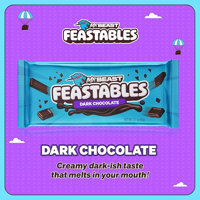 MrBeast Feastables Original Dark Chocolate Bar King Size 10 Count Rich Dark Chocolate Candy Fairtrade Cocoa 2.1oz Each