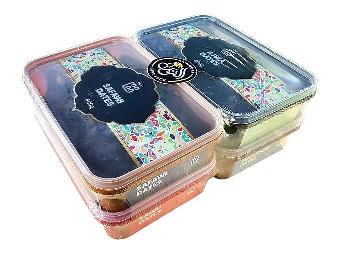 MAAN Al Ajwa 400g + Safawi 400g + Sagai 400g + Mabroom 400g Premium Dates 4 Pack NOORA Gift Pack