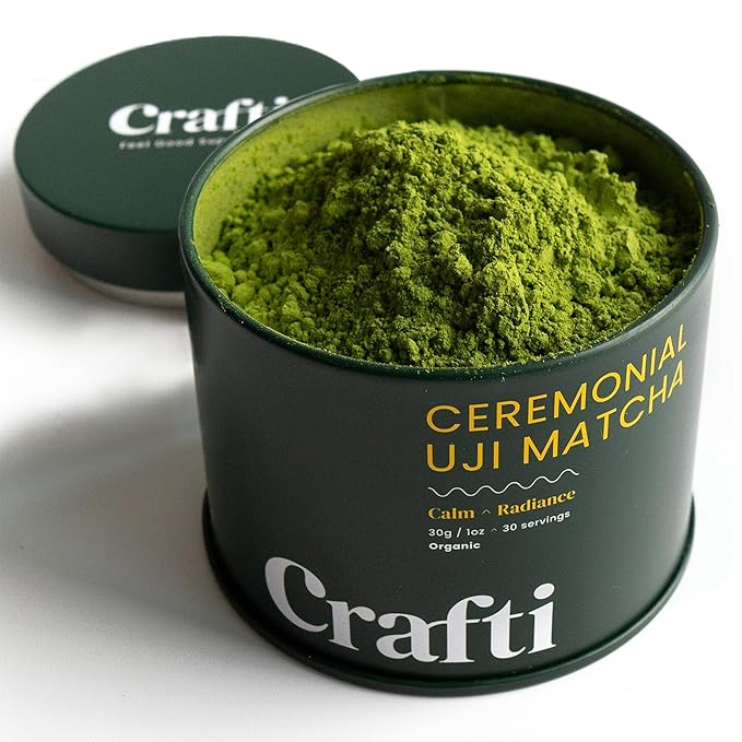 Crafti Ceremonial Grade Matcha Powder (Organic) - Unsweetened Authentic Japanese Daily Matcha Green Tea Powder from Uji Kyoto for Barista-Grade Lattes (30g / 1.06oz)