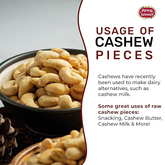 Spicy World Raw Cashew Pieces 80oz (5 LBS) - Natural Bulk Raw &amp Unsalted Cashews for Cooking Baking &amp Topping Gluten Free Vegan Keto Paleo Non-GMO in Vacuum Packed Bag
