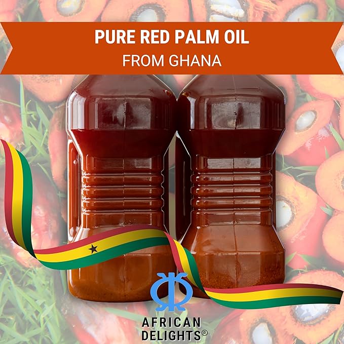 African Delights Red Palm Oil - 100% Natural &amp Pure | Authentic Unrefined Palm Fruit Oil | High Smoke Point for Cooking Frying &amp Sautéing | No Trans Fat Non-Hydrogenated | Ideal for African
