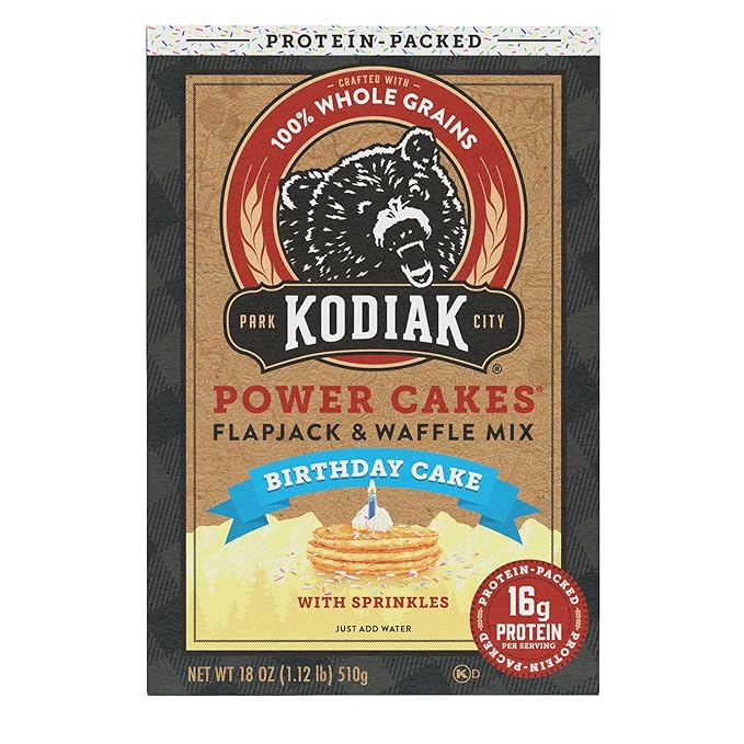 Kodiak Cakes Power Cakes Pancake &amp Waffle Mix Birthday Cake High Protein 100% Whole Grains (Pack of 6)