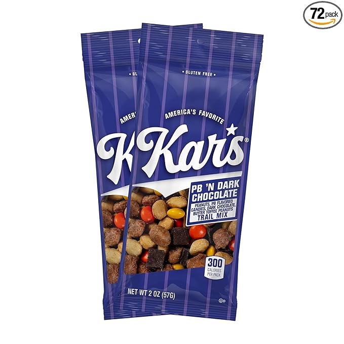 Kar’s Nuts Peanut Butter ‘N Dark Chocolate Trail Mix 2 oz Grab &amp Go Bags Individual Snack Packs (Pack of 72) Gluten-Free Trail Mix Snacks