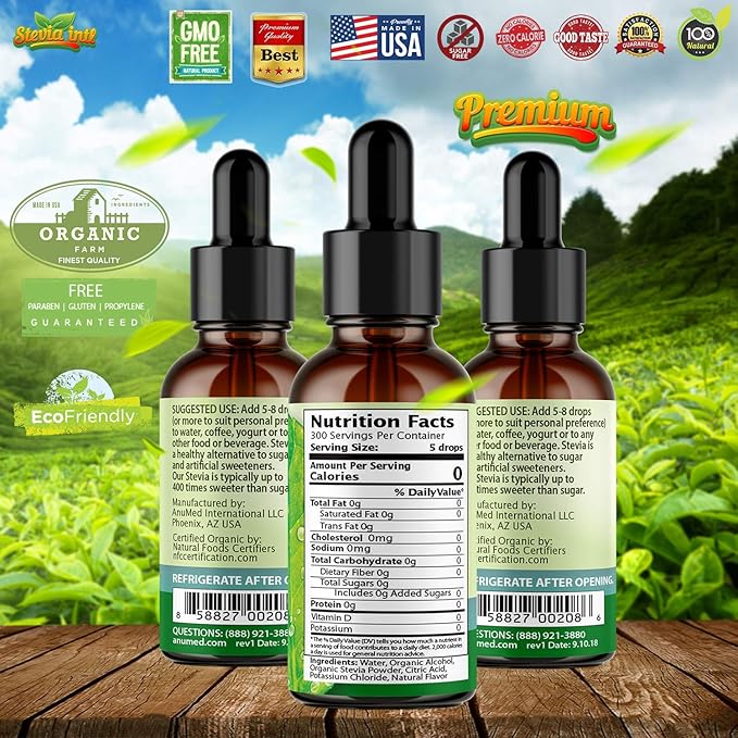 Sex On The Beach Premium Stevia Drops. Organic Liquid Stevia Sugar Substitute Naturally Sweet Non-Bitter 0 Calorie 0 Carb NON-GMO Diabetic &amp Keto Friendly (1oz) Glass Bottles (Pack of 3)