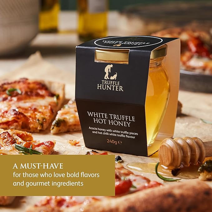 TruffleHunter - White Truffle Hot Honey - Acacia Honey with Truffle Pieces &amp Chilli Condiment - 8.46 Oz