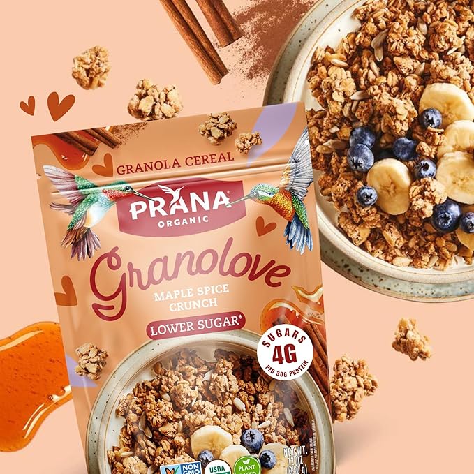 Prana Granolove - Maple Spice Organic Granola Cereal | Rich in Fiber &amp Protein Vegan Non-GMO Kosher and Low-Sugar - 12 oz Bags - 4 Pack