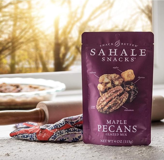 Sahale Snacks Maple Pecans Glazed Mix 4 oz Pouches (6 Packs) Dry-Roasted Deluxe Mixed Nuts with Cherries Apples Maple and Cinnamon - Non-GMO Kosher and Certified Gluten-Free Snacks