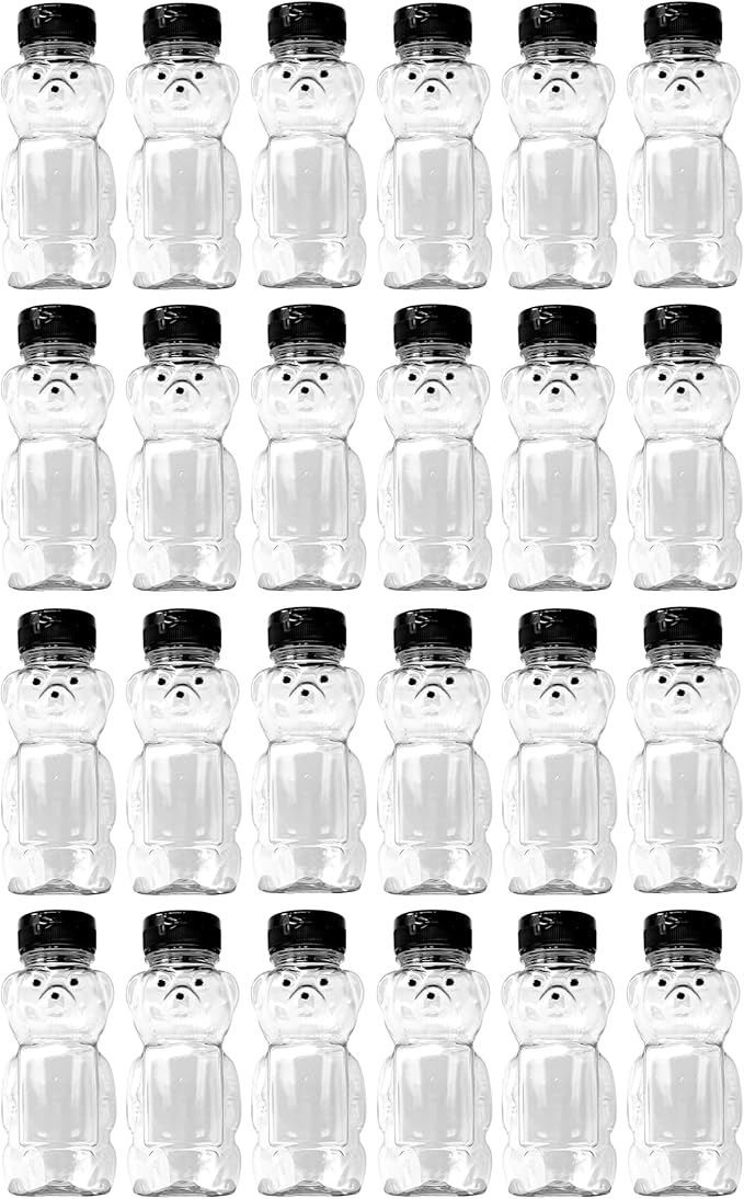 12 Ounce Clear Plastic Squeezable Honey Bears with Sealable Flip Top Lids - BPA Free Hand Wash Only (Black 24 Pack)