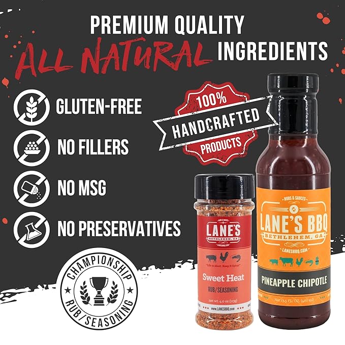 Lane's Pineapple Chipotle BBQ Sauce Bundle with Sweet Heat Rub &amp Seasoning Tropically Inspired Championship Barbecue Sauce for Chicken Made in USA